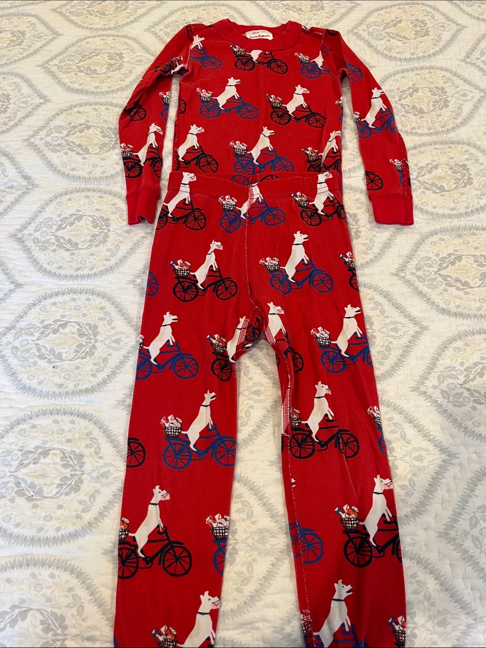 Hanna Andersson Red One-Piece Pajamas with Bicycle Dog Print